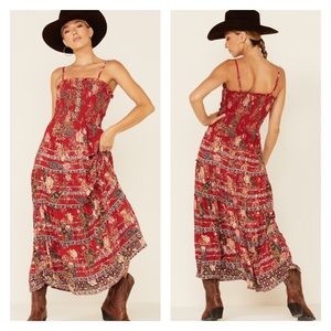 Angie | Dresses | Angie Clothing Boho Floral Print Smocked Long Button Maxi  Dress Red | Poshmark